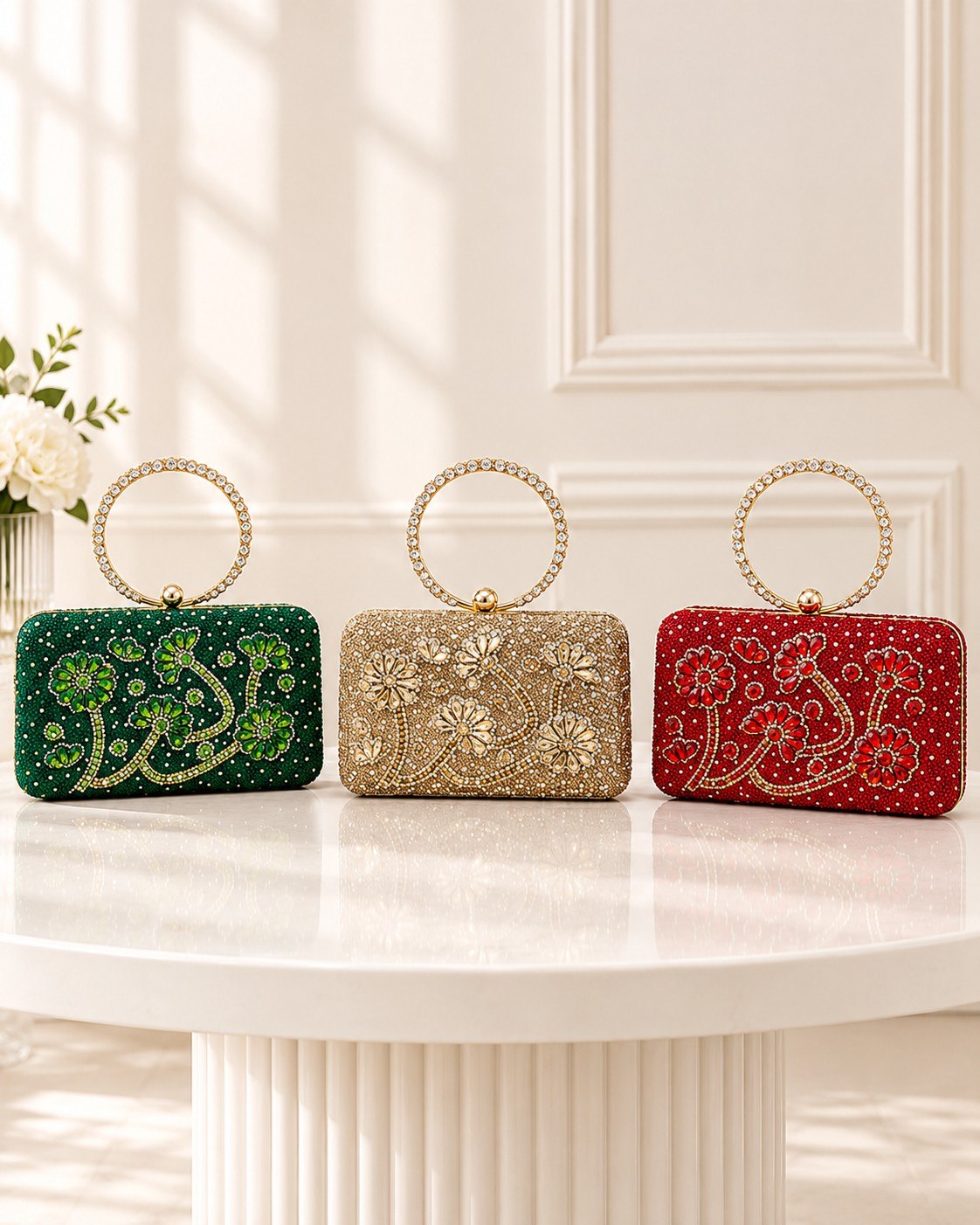 FLORAL RHINESTONE CLUTCH